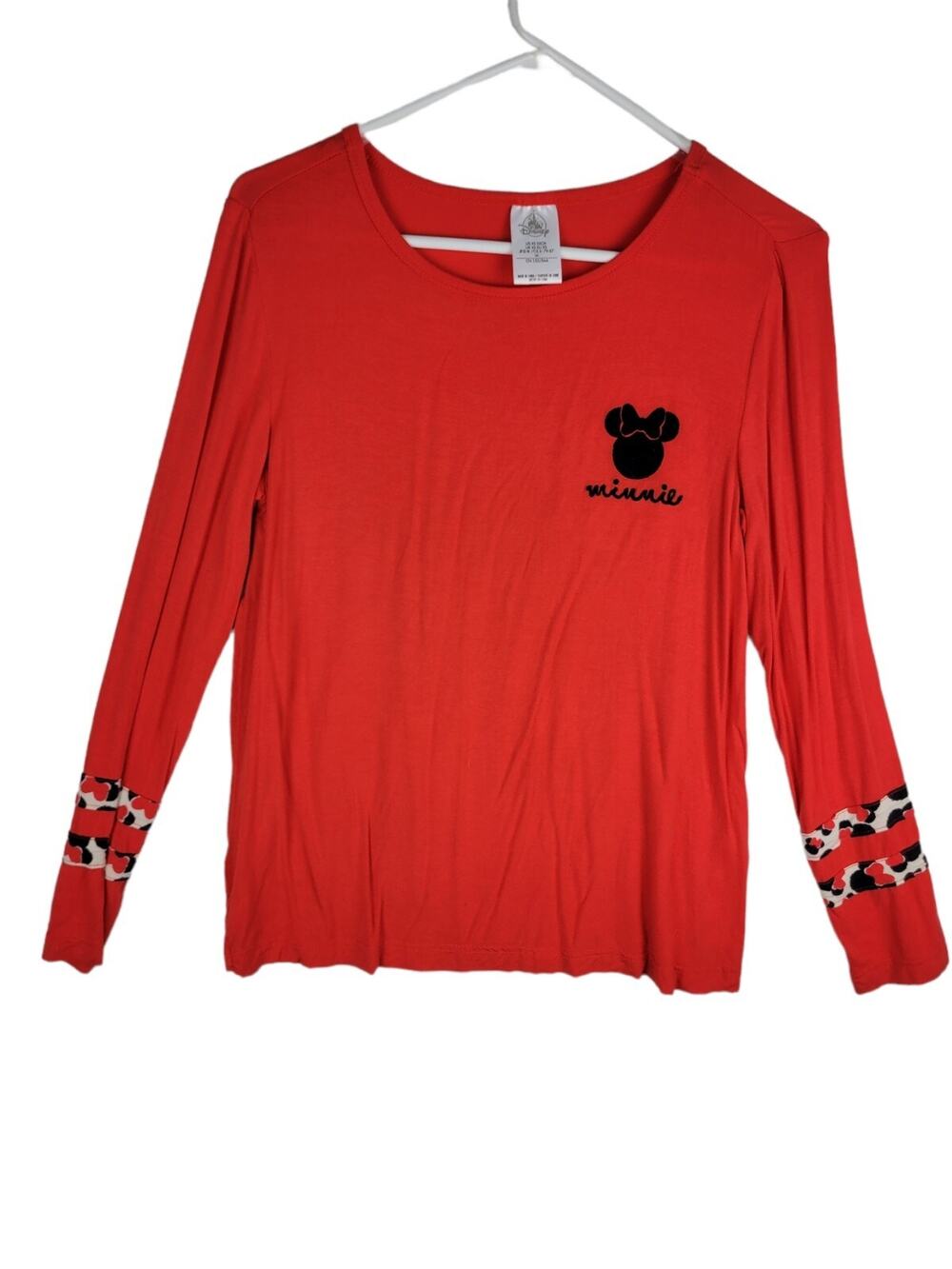 Disney Minnie Mouse Sleepwear Top Womens XS Red Black Long Sleeve Stretch